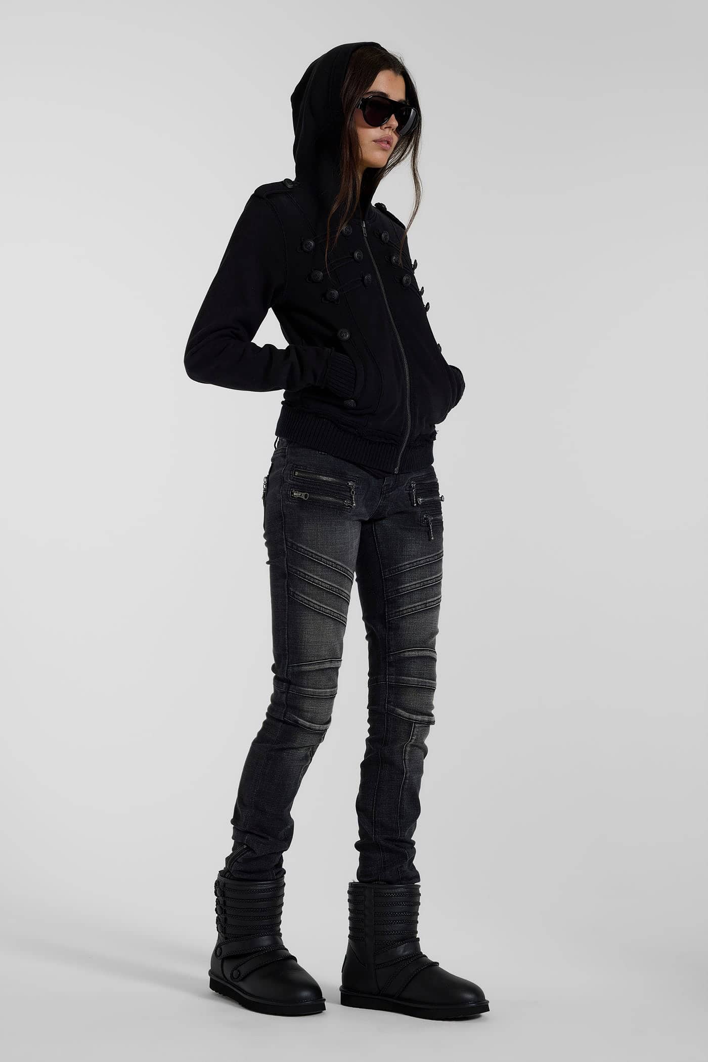 Black Leather Drummer Shearling Boots