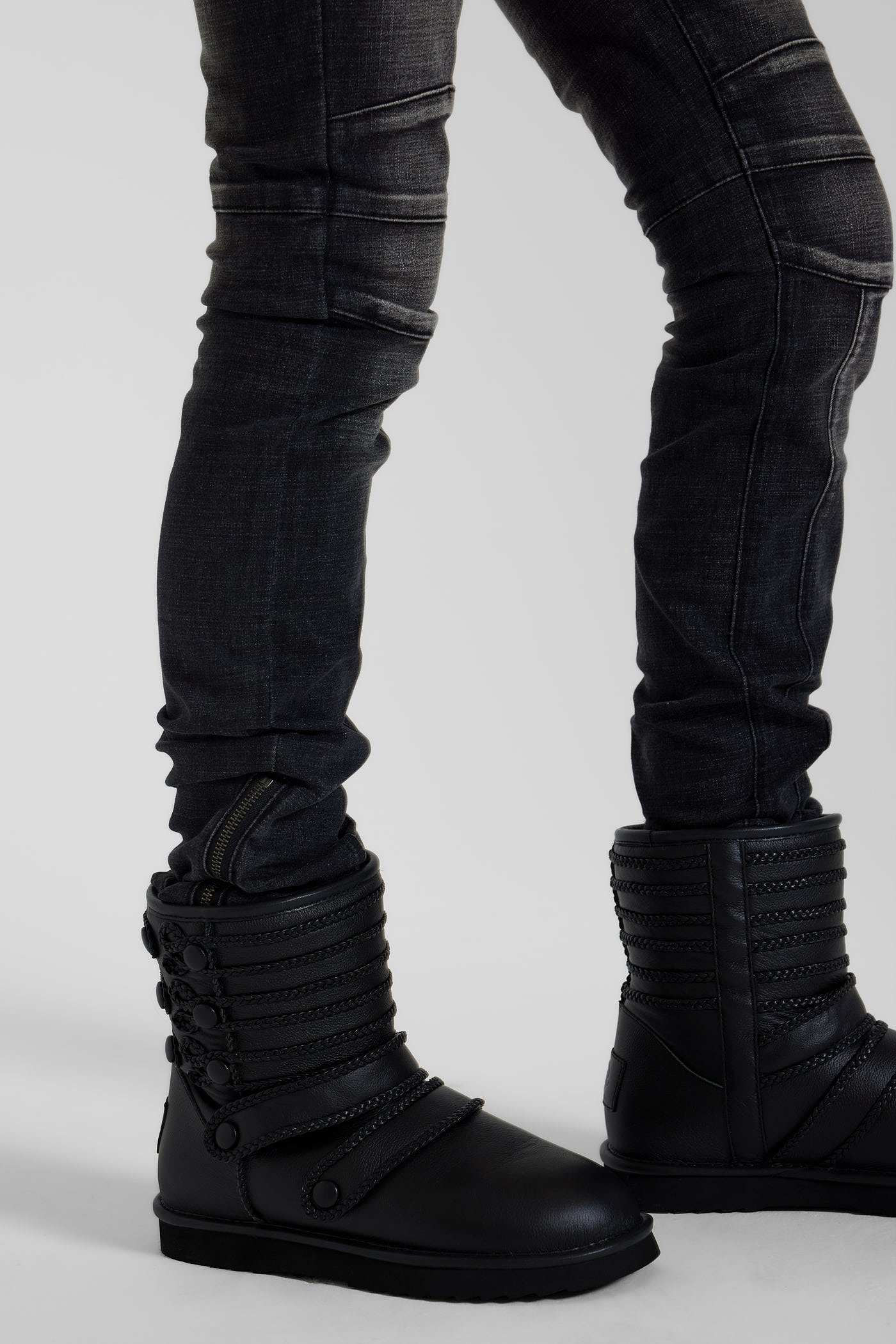 Black Leather Drummer Shearling Boots