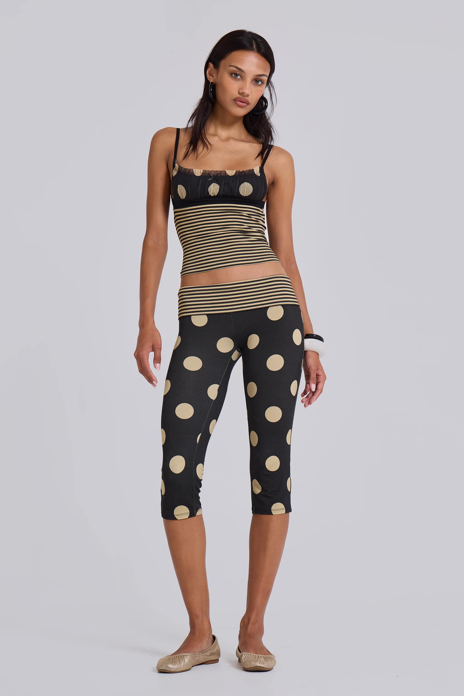 Lola Foldover Capris in Polkadot Stripe