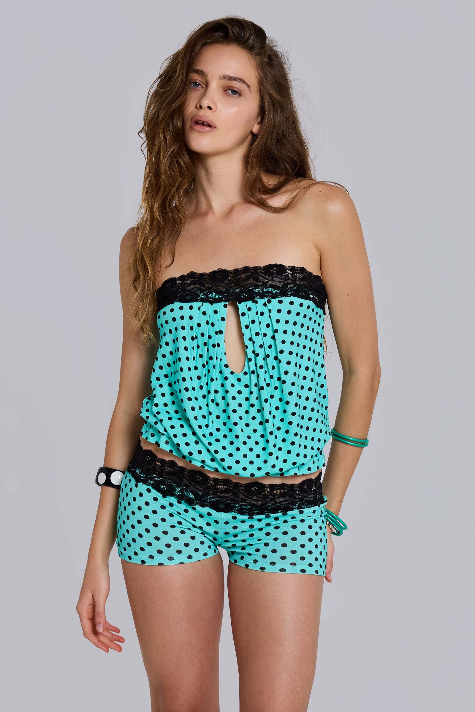 Ashlee Polkadot Lace Mini Shorts