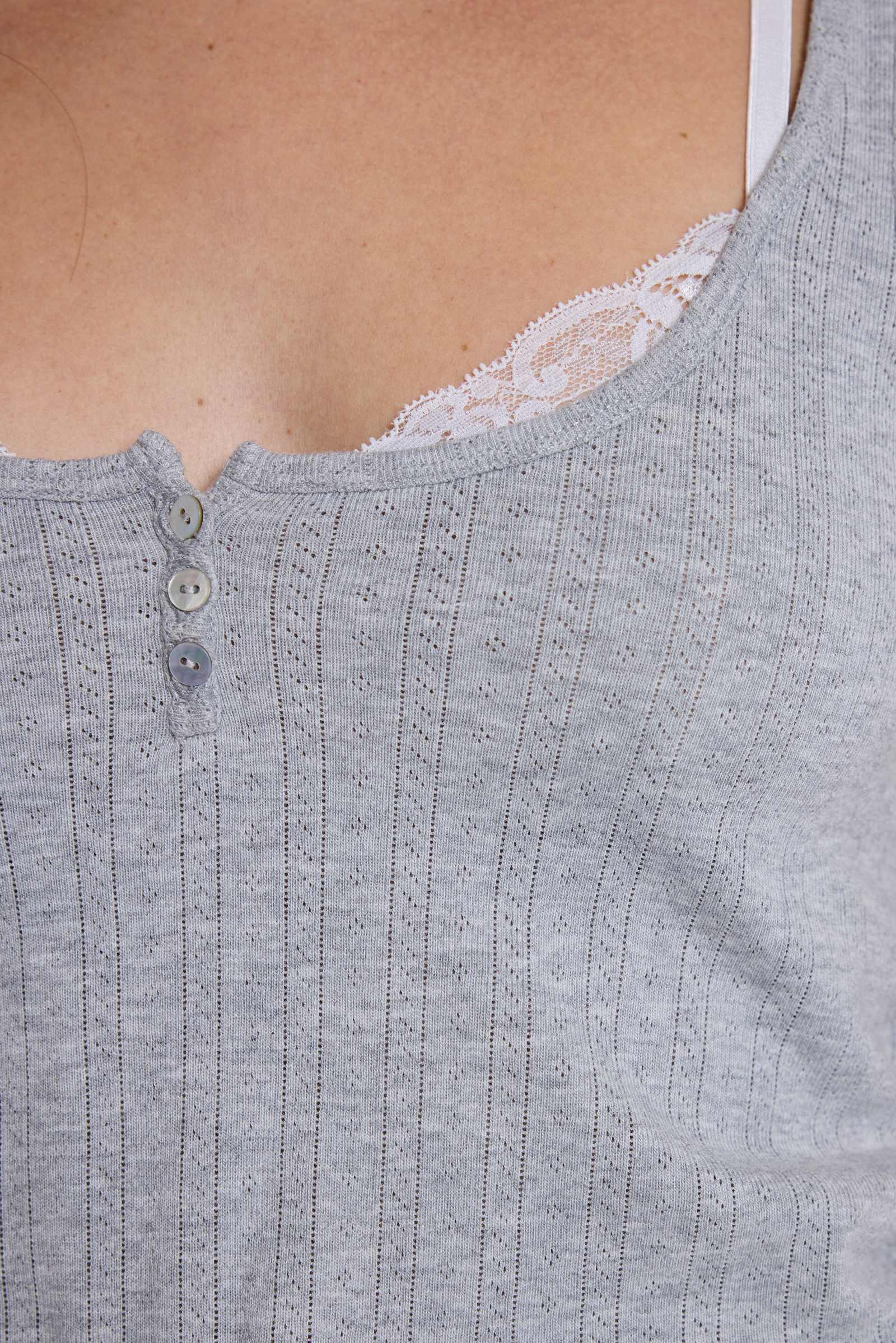 Grey Henley Vest With Lace Trim