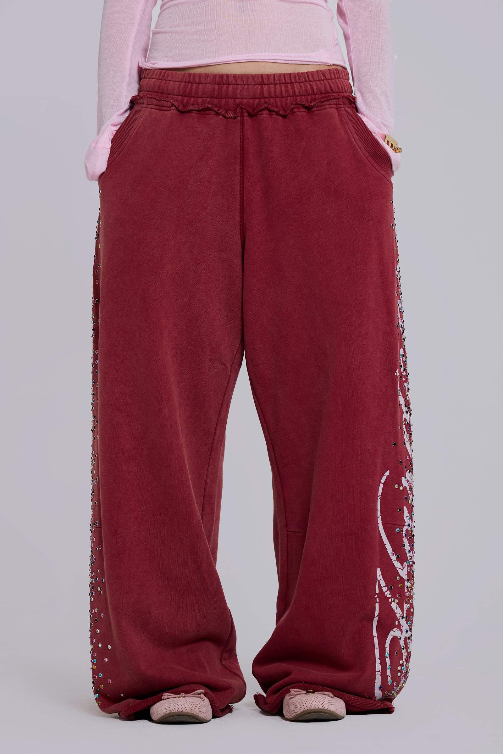 Burgundy Hardcore Jewel Monster Joggers