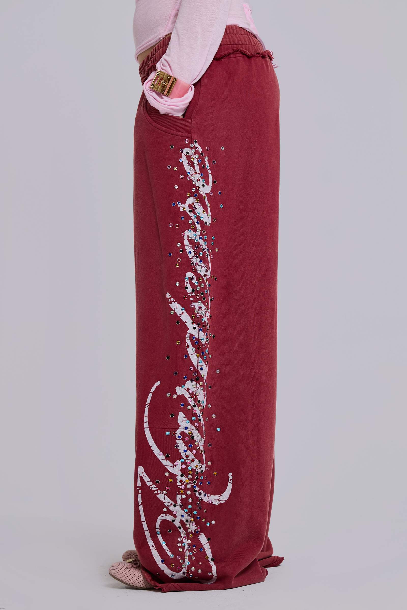 Burgundy Hardcore Jewel Monster Joggers