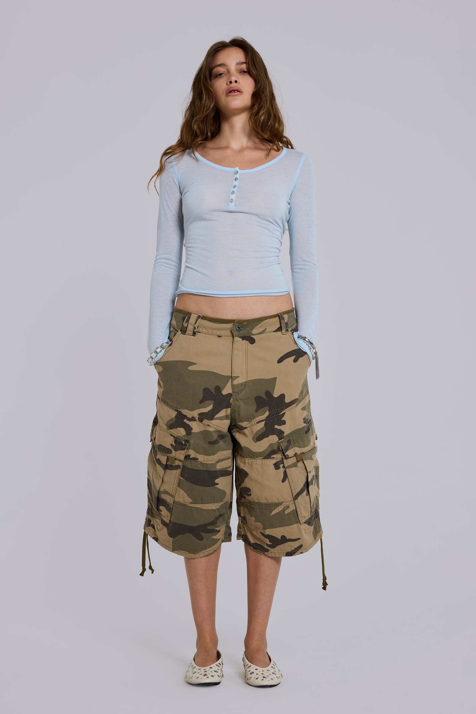 Sheer Henley Top In Sky