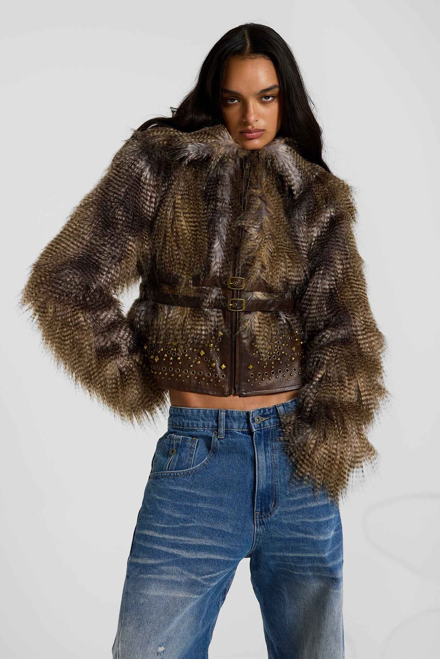 Imber Studded Faux Fur Jacket
