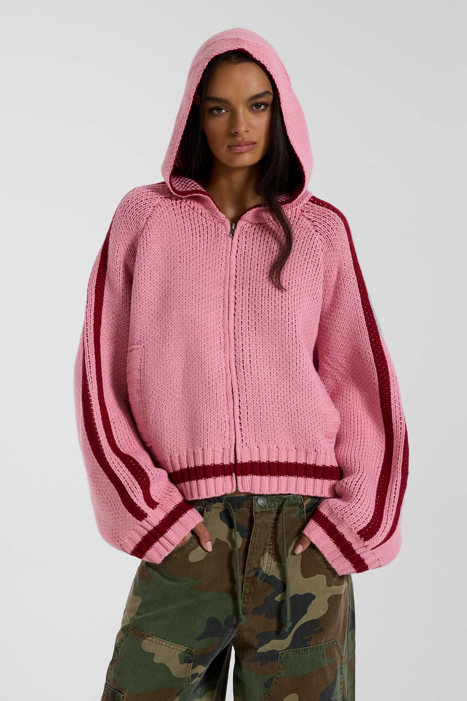 Nellie Pink Hooded Knit Cardigan