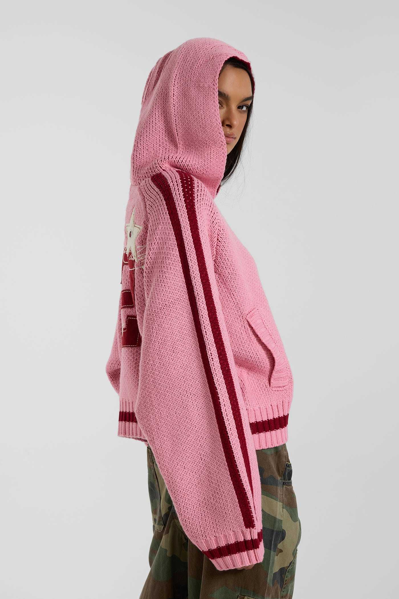 Nellie Pink Hooded Knit Cardigan