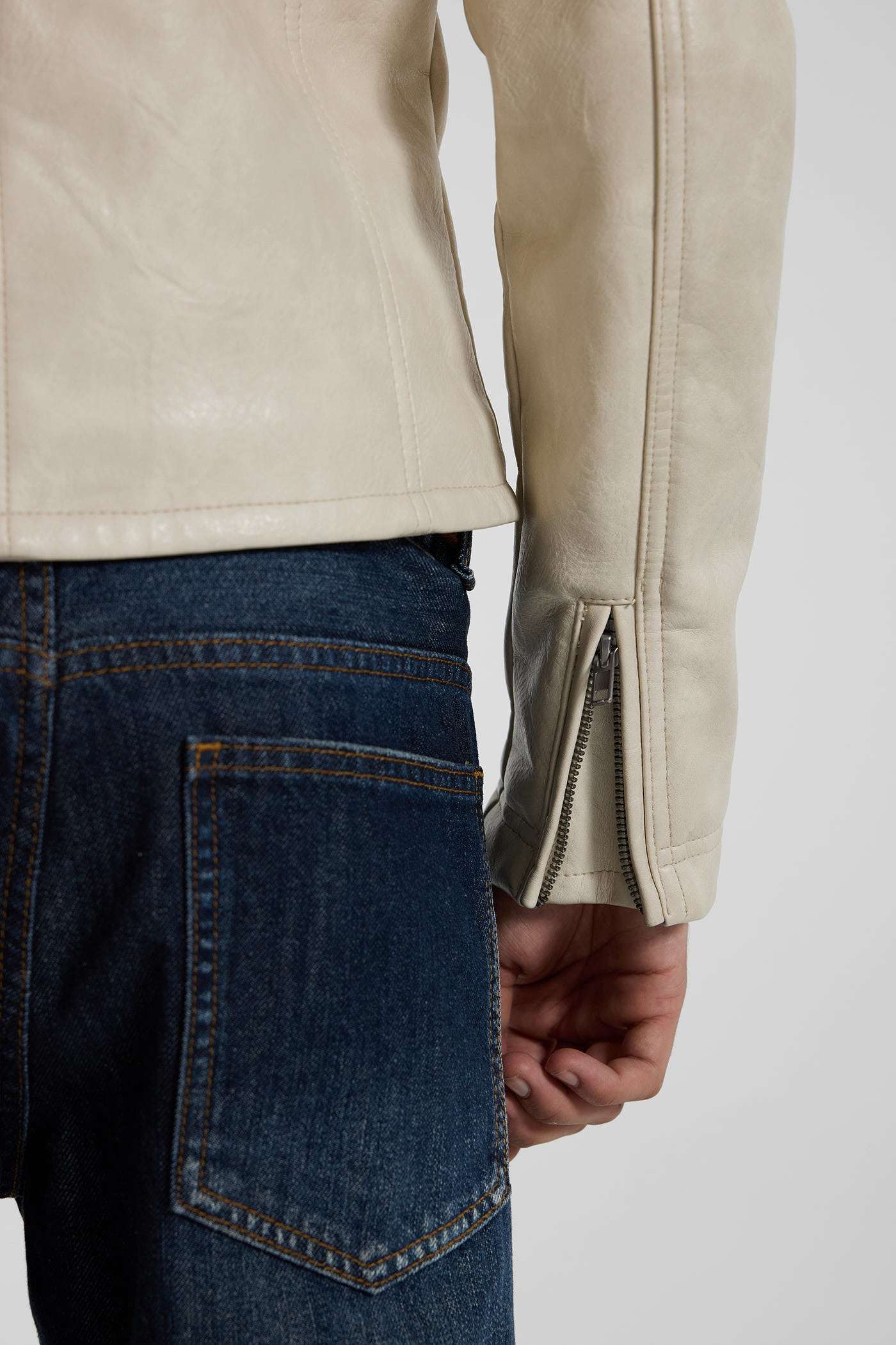 Piston Off White Faux Leather Jacket - JMJK6918_B2