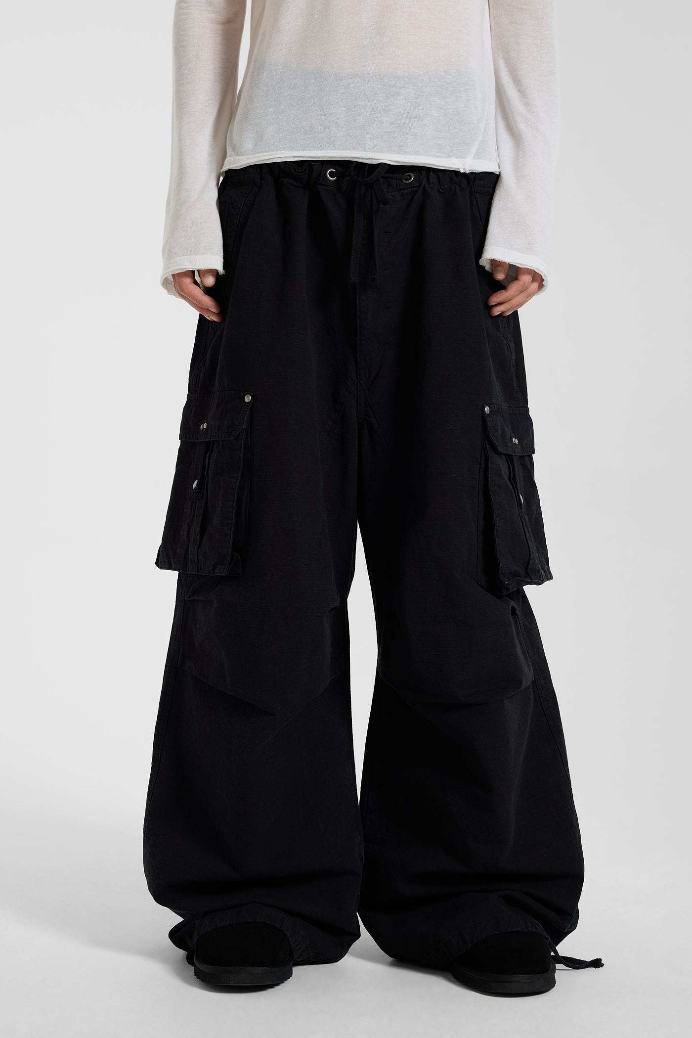 Washed Black XL Parachute Cargo Pants – view 12