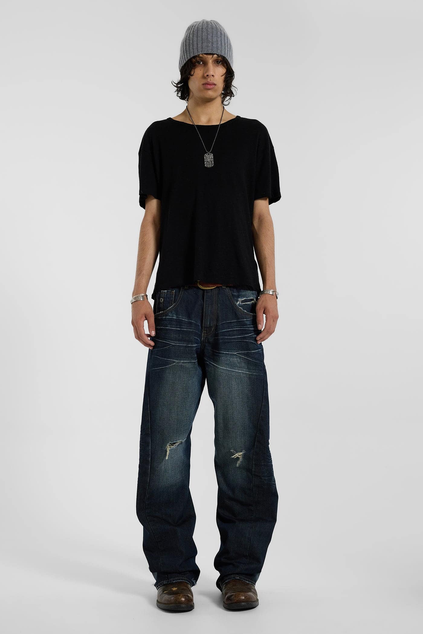 Indigo Distressed Baggy Twisted Seam Jeans - JMJE7062_FLF1