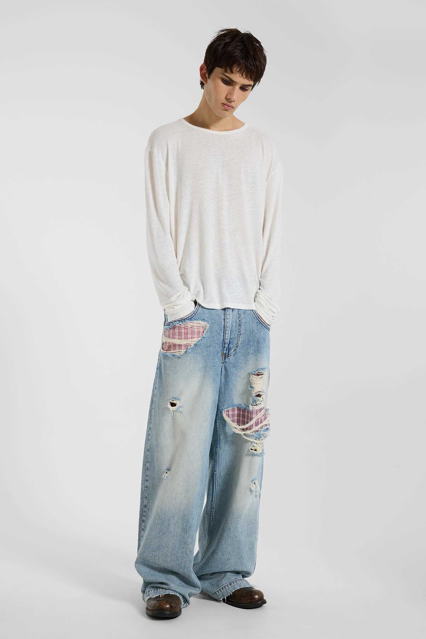 Slub White Long Sleeve T-Shirt – view 15