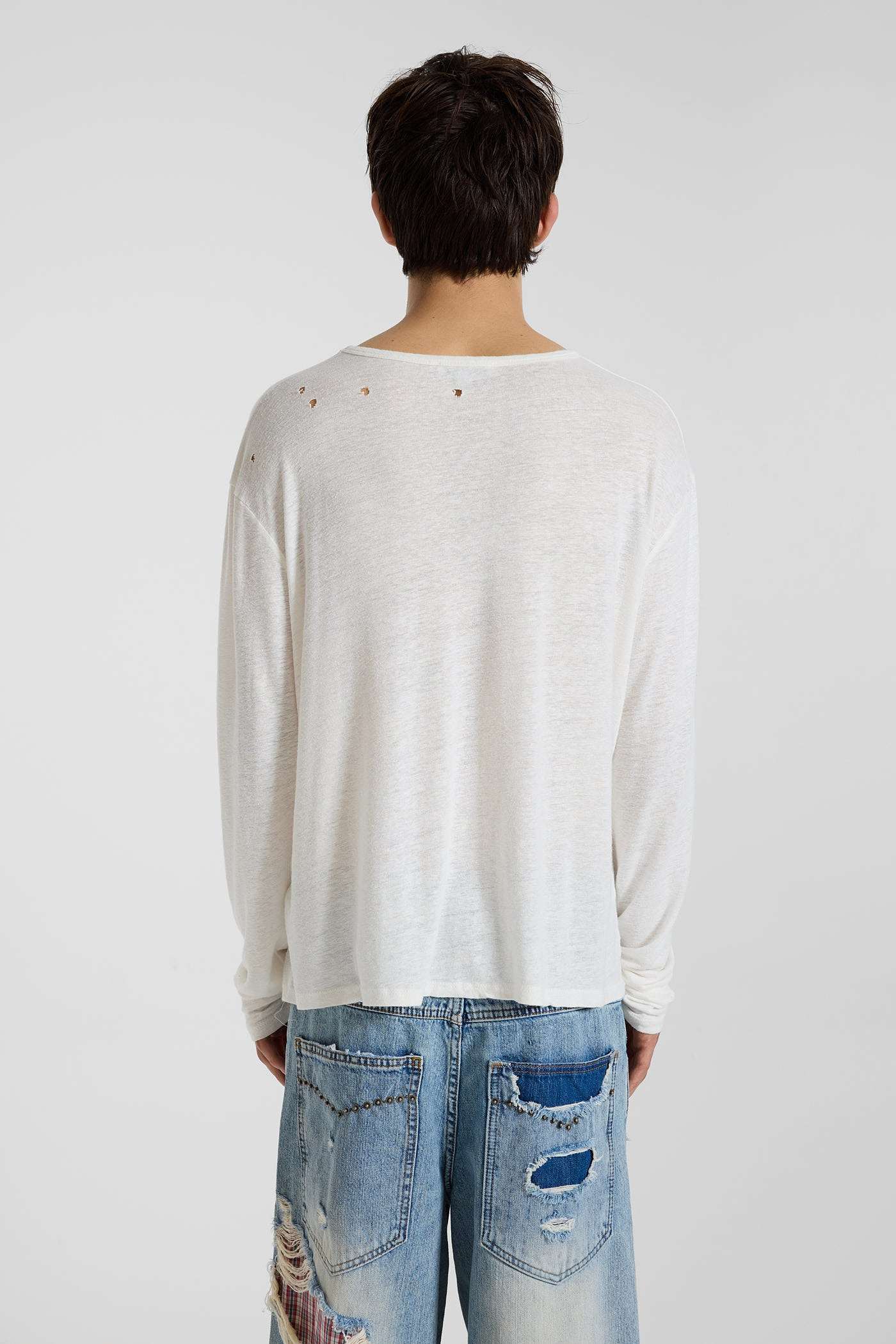 Slub White Long Sleeve T-Shirt – view 12