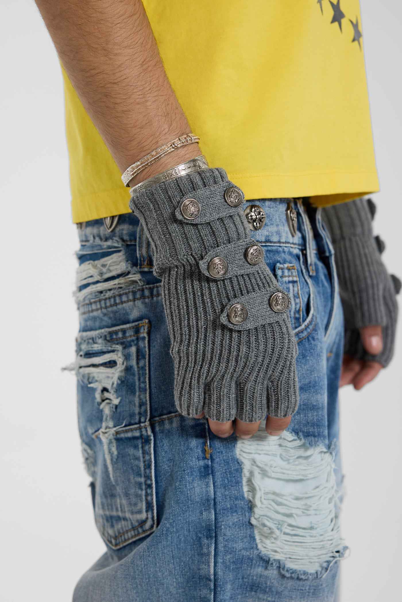 Grey Drummer Fingerless Gloves - JMA6898_F4