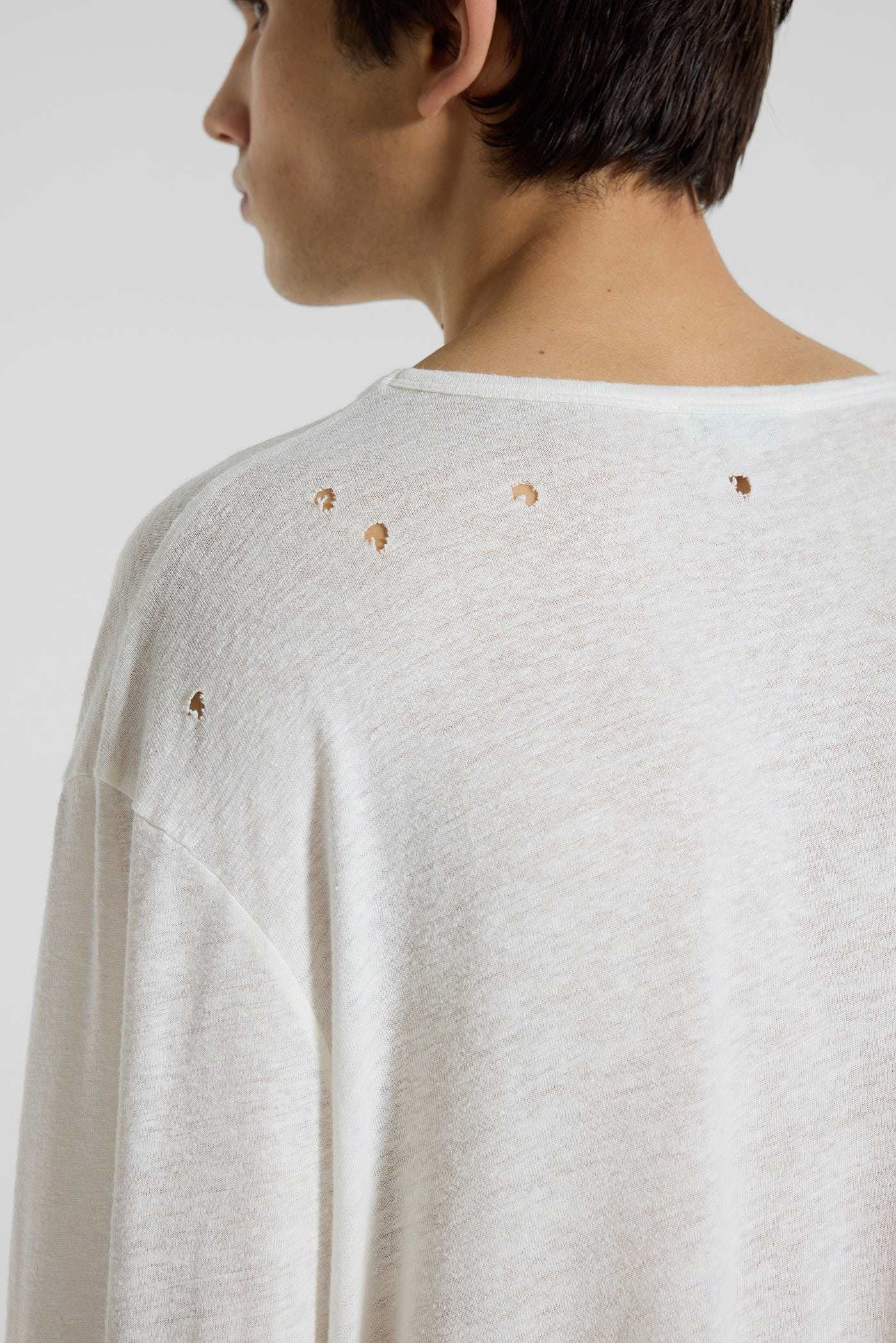 Slub White Long Sleeve T-Shirt – view 13